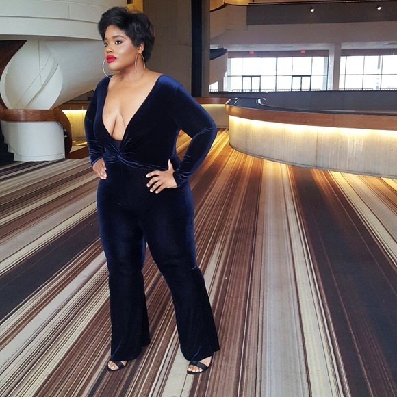 navy blue velvet jumpsuit